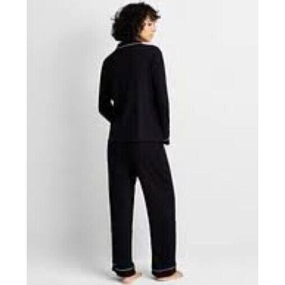 State of Day L Pajama Luxury Lounge 2 Piece Shirt Black Soft Ribbed Wide Leg New - Picture 2 of 6